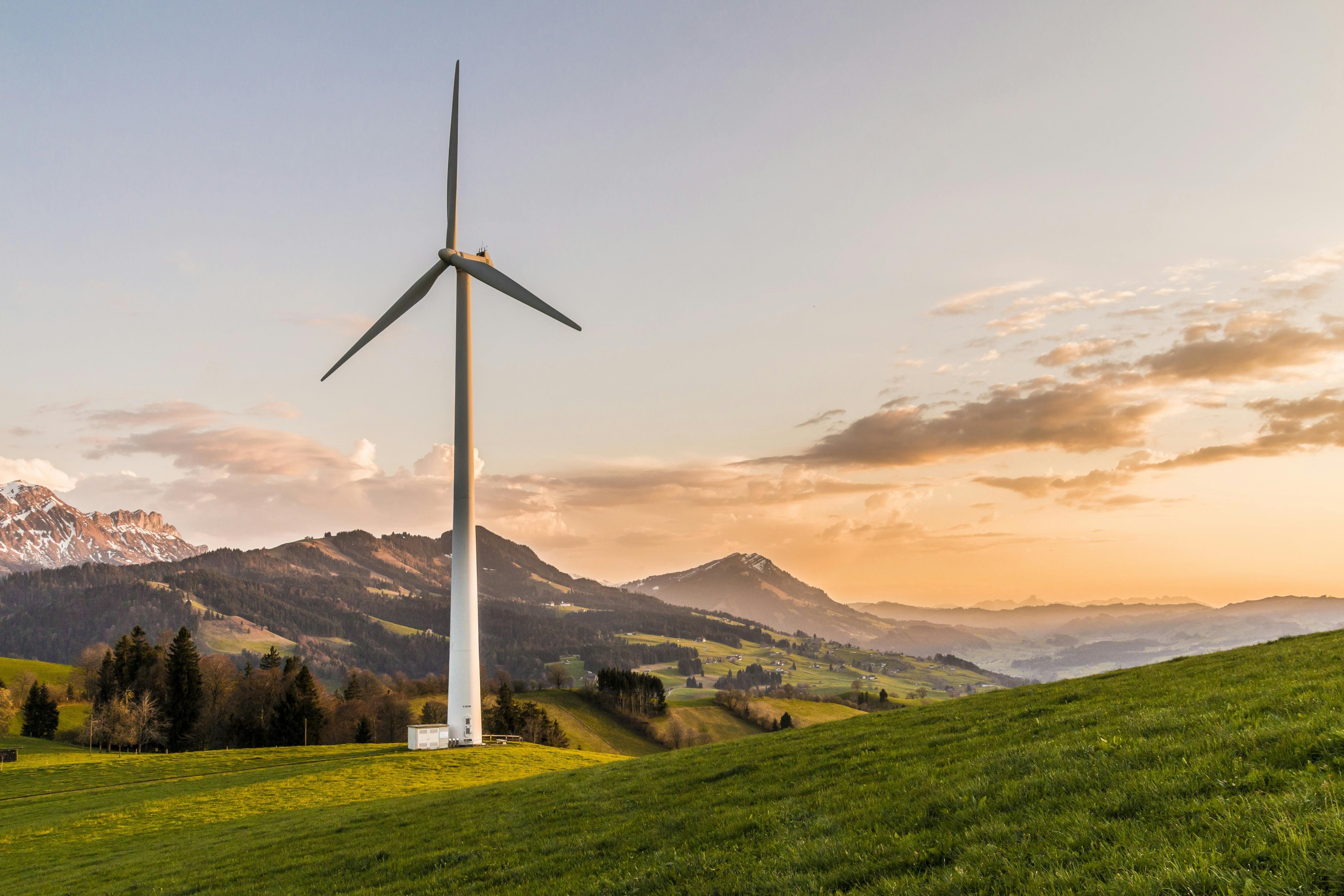 Solar panels and wind turbines with mosaic effect